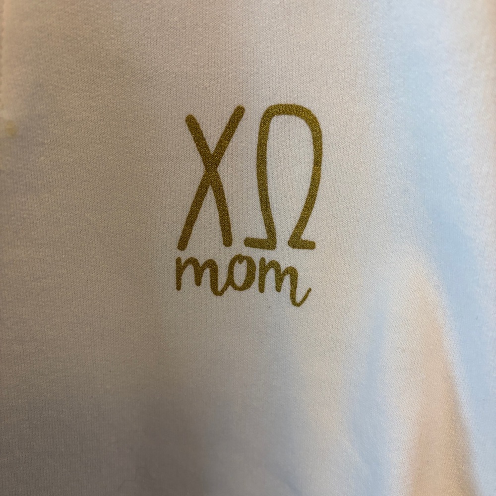 Chi Omega Mom White Quarter-Zip Long Sleeve Sweatshirt with Gold Print size 3XL - Picture 7 of 11